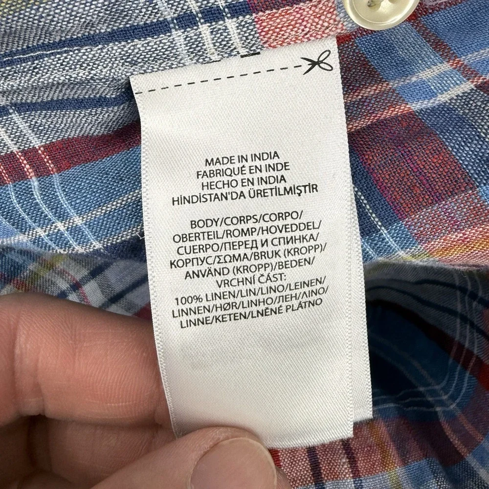 Polo Ralph Lauren Shirt Mens XL Blue Plaid Linen Preppy Button Down Long‎ Sleeve